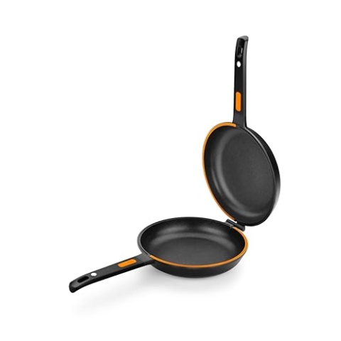 BRA Efficient Duo - Doppelbratpfanne für Kartoffeltortillas, 24 cm Durchmesser, gegossenes Aluminium, Dreifach-Antihaftbeschichtung, 100% ohne PFOA, für alle Herdarten geeignet