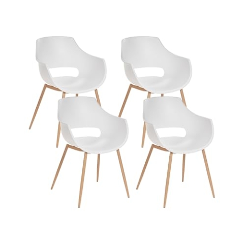 Beliani Esszimmerstuhl 4er Set Kunststoff Eisen Holzoptik weiß moderner Stil Millers