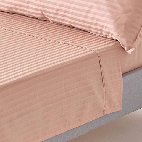 HOMESCAPES Damast Bettlaken ohne Gummizug Taupe-beige 275x275 cm, Baumwoll-Betttuch Satin-Streifen, Haustuch ägyptische Baumwolle