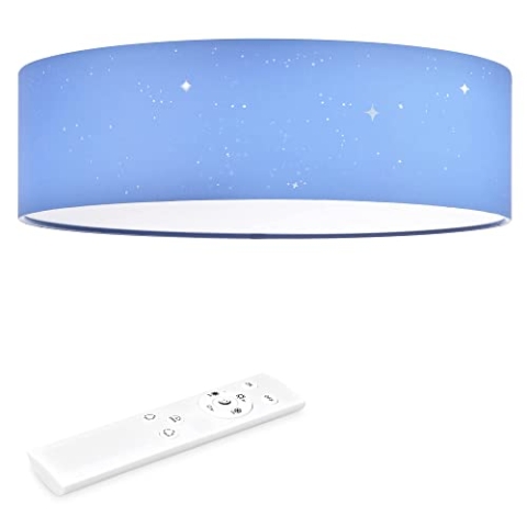 Navaris LED Deckenleuchte 40cm - Dimmbar Farbtemperaturwechsel Fernbedienung - 22W Stoff Hellblau Sternenhimmel - Wohnzimmer Lampe Schlafzimmer Deckenlampe Kinderzimmer Lampe Decke