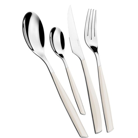 BUGATTI, Glamour, 24-teiliges Besteckset aus Edelstahl 18/10 und Farbgriff IVORY. 6-Personen-Besteckset bestehend aus 6 Löffeln, 6 Gabeln, 6 Messern und 6 Kaffeelöffeln