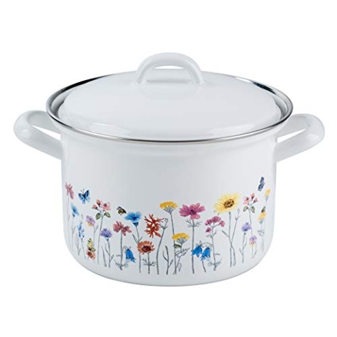 RIESS 0123-070 Fleischtopf mit Deckel, Durchmesser 18 cm, Inhalt 2,5 Liter, Country, SONDERDEKOR FLORA, Induktion