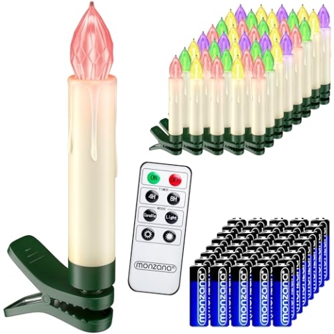 Deuba® LED Weihnachtsbaumkerzen Kabellos 40er Set Bunt mit Batterie Timer Christbaumkerzen Tannenbaumkerzen Lichterkette Weihnachtsbaum Beleuchtung