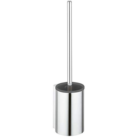 KEUCO Toilettenbürsten-Garnitur aus Metall Chrom und Kunststoff schwarz, Wandmontage, WC-Bürste mit Halterung für Bad und Gäste-WC, Klobürste, Plan