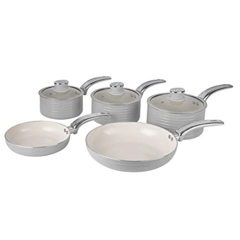 Swan 5-teiliges Pfannen-Set, Retro-Design, Aluminium, grau, 31.50 x 48.00 x 15.00 cm