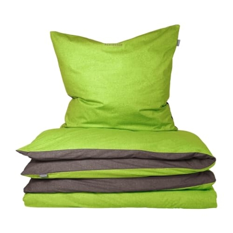 Schiesser Bettwäscheset Doubleface | 2-teilig | Zweifarbig | Renforcé | 100% Baumwolle | Oeko-Tex Zertifiziert | Reißverschluss | 155x220cm + 80x80cm | Grün-Dunkelgrau