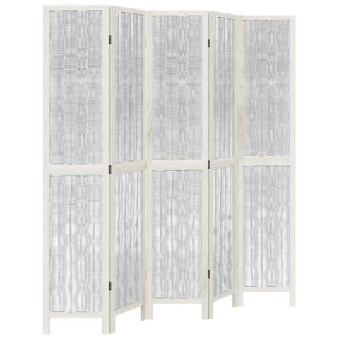 vidaXL Raumteiler 5-TLG., Paravent Faltbar, Trennwand für Innenbereich, Spanische Wand Sichtschutz Umkleide, Weiß Massivholz Paulownia