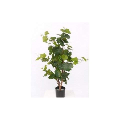 kunstpflanzen-discount.com Künstlicher Rebstock ca. 90cm mit Echtholz Stämmen, grünen Weintrauben und 79 UV-sicheren Blättern in naturgetreuer Farbgebung im Topf