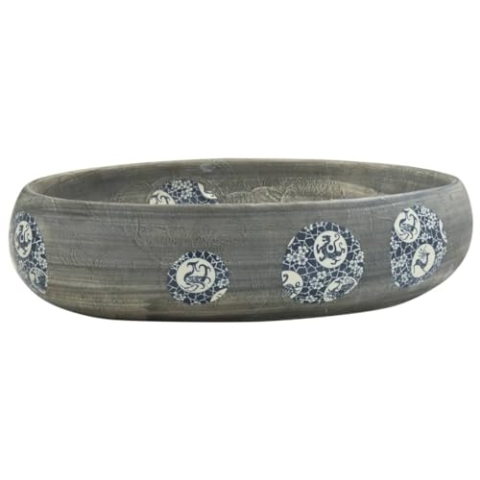 vidaXL Aufsatzwaschbecken, Oval Waschbecken mit Muster, Handgefertigt Waschtisch Waschschale für Badezimmer, Handwaschbecken Spülbecken, Grau 59x40x15 cm Keramik