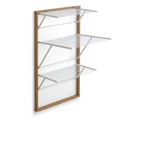 Arredamenti Italia, Karim, Wand-Wäscheständer, Holz, ausziehbar, 16 m Langer Draht zum Aufhängen, Kirschbaum-Finish Gestell aus Massivholz, unabhängige Nylon-Gitter