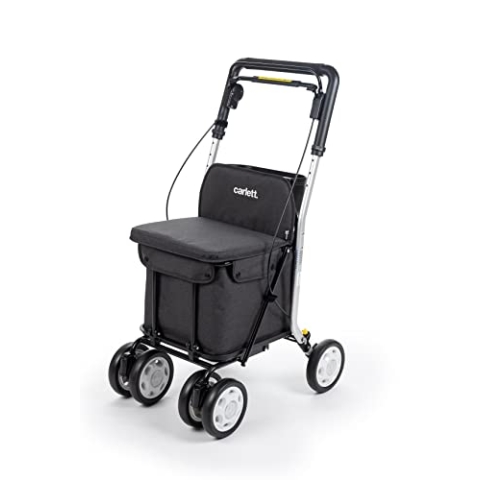 Carlett - Lett800 Comfort Move | Einkaufstrolley | 4-Rad Faltbarer Einkaufswagen | Medizinprodukt der Klasse I | Abnehmbare Tasche 29 l/15 kg | Rollator mit Sitz | Ablagefach | Schwarz..