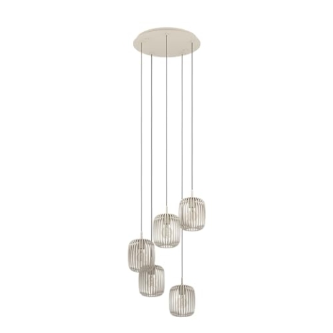 EGLO Hängelampe Romazzina, Cluster Pendelleuchte 5-flammig, Esszimmerlampe über Esstisch aus Metall in Sandfarben, Hängeleuchte mit E27 Fassung