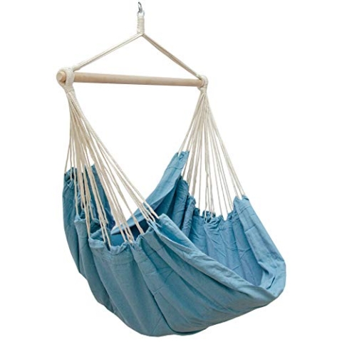 AMANKA Mehrpersonen Hängestuhl XXL Hängematte Familienhängematte max. 150 kg belastbar Riesiger Hängesitz 190x140 cm 100% Baumwolle Hängesessel inkl. Swivel Pazifik Blau