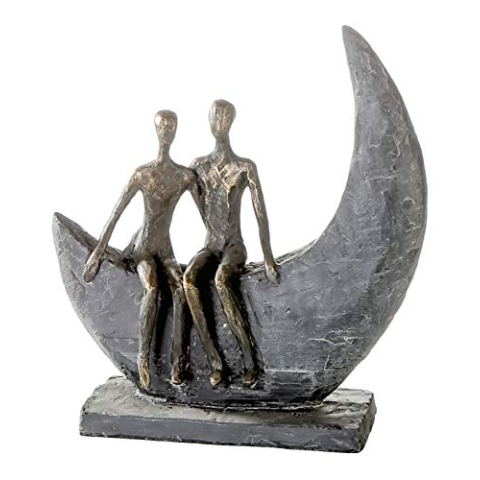 Casablanca Deko Skulptur Figur Paar - Kunstharz bronzefarbene Figur dunkelgrau mit Zertifikat und Spruchanhänger - Paar - Höhe 23 cm