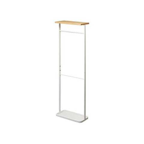 Yamazaki 4970 Tower Schirmständer mit Holzablage, weiß, Stahl/Holz/Silikon, minimalistisch, 40 x 15 x 112 cm