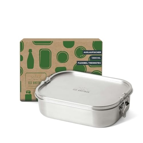 ECO Brotbox Bento Flex auslaufsichere Brotdose aus Edelstahl | Lunchbox ohne Schadstoffe | spülmaschinenfest mit 1,3 L Füllvolumen | Zum Mitnehmen von Essen oder zuhause aufbewahren