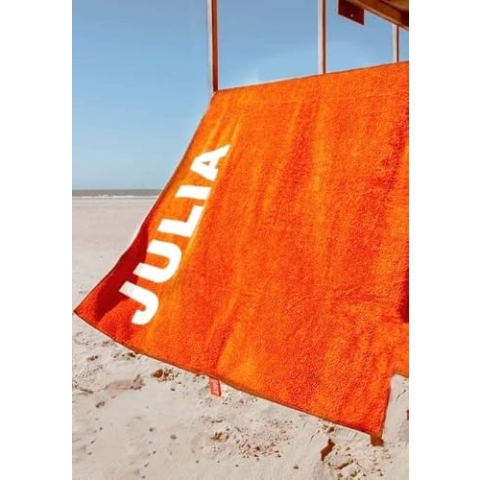 S< S< Strandtuch mit Name - personalisierte Bedrucking - XXL Saunatuch - Strandtuch 100x200 aus Baumwolle (Orange)