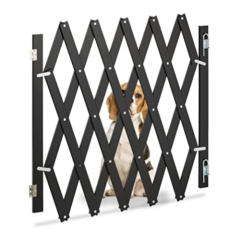 Relaxdays Hundeabsperrgitter, ausziehbar bis 126 cm, 70-82 cm hoch, Bambus, Hunde Schutzgitter für Treppe & Tür, schwarz
