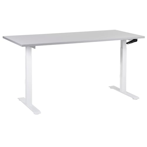 Beliani Höhenverstellbarer Schreibtisch mit Kurbel grau/weiß 160x72 cm DESTINES