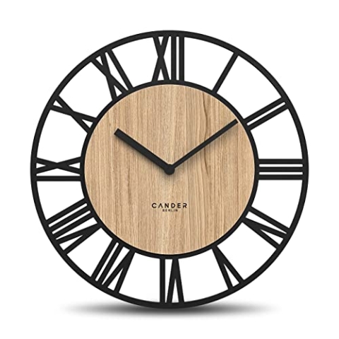 Cander Berlin MNU 2740 R XXL Holz-Wanduhr 40 cm lautlos modern Eichenfurnier ohne Tickgeräusche Küche Wohnzimmer analog Vintage