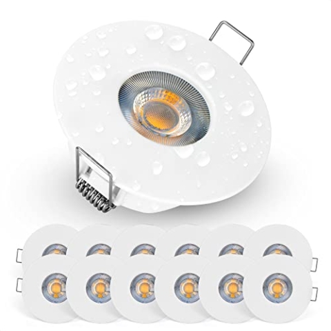 EMOS LED Einbaustrahler 230V 5W, 370lm | Einbaustrahler wasserdicht IP44 für Außen und Innen | LED Spots Deckenleuchte 3000K warmweiß, Set mit 12 Stück Deckenspots LED rund, Farbe Weiß
