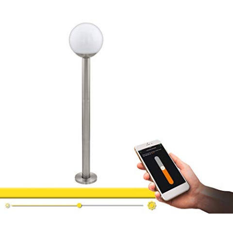 EGLO connect Außen-Stehlampe Nisia-C, Smart Home Außenleuchte, Stehleuchte aus Edelstahl und Glas, Farbe: Silber, weiß, warmweiß, dimmbar, IP44