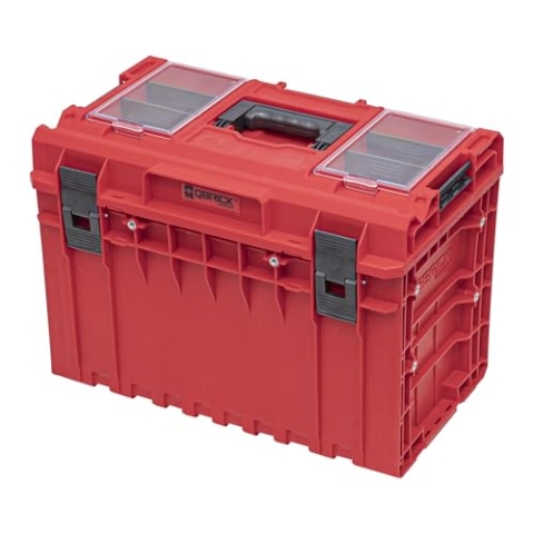 QBRICK - Werkzeugkoffer Leer - Werkzeug Organizer Stapelbar, Werkzeugkasten XXL aus Robustem Kunststoff - 2 Trennwände - System ONE 2.0 450 Profi RED Ultra HD - 585x385x420mm - Diagonale 767mm - 52L