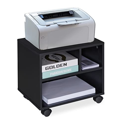 Relaxdays 2 x Rollcontainer, 3 offene Fächer, Büro & Home Office, mit Rollen, Büroschrank, HBT: 35,5 x 40 x 30 cm, schwarz