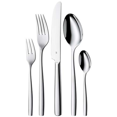 WMF Palma Besteck Set 12 Personen, Essbesteck 60 teilig, Monobloc-Messer, Cromargan Edelstahl poliert, glänzend, Besteck 12 Personen spülmaschinenfest
