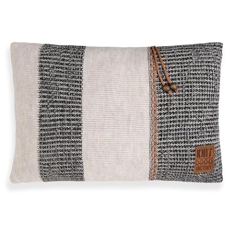 KNIT FACTORY - Roxx Dekokissen - Sofakissen - Kissenhülle mit Kissenfüllung - Kissen 60x40 - Beige/Schwarz
