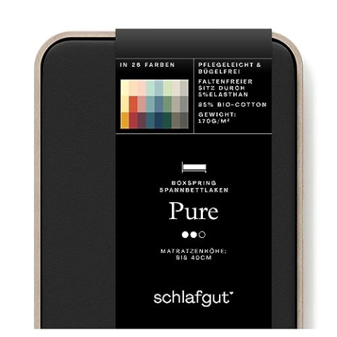 Schlafgut Pure Boxspring Spannbettlaken 140x200cm bis 160x220cm Off-Black, Spannbetttuch aus weicher Biobaumwolle
