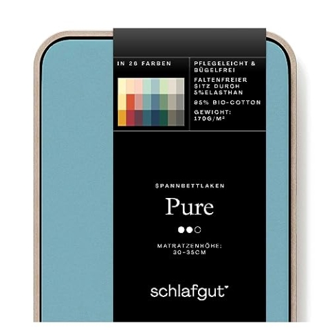 Schlafgut Pure Spannbettlaken 120x200cm bis 130x220cm - 95% Biobaumwolle, 5% Elasthan, Oeko-TEX Zertifiziert, Petrol Mid, Matratzenhöhe bis 35cm