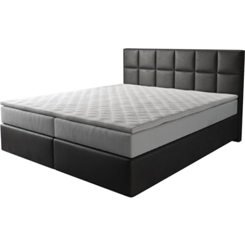 DELIFE Boxspringbett Dream-Fine Mikrofaser Anthrazit Vintage 180x200 cm TFK Matratze u. Topper