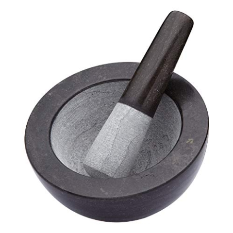 Master Class Mörser und Stößel, Granit-Reibschale und Stößel, Mühle für Kräuter und Gewürze, Reibschale 20 x 12cm, Stößel 20cm lang, 1 Set, Schwarz/Grau