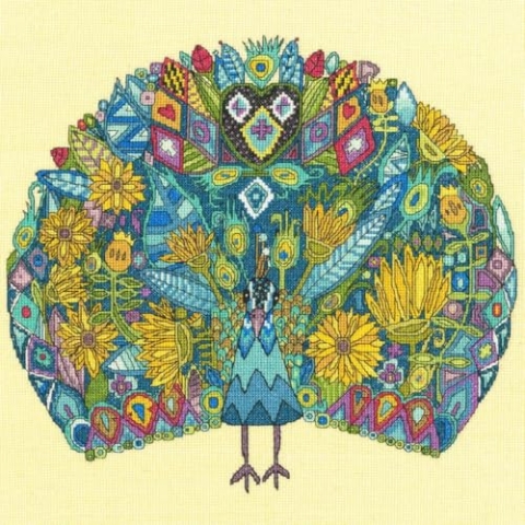 Bothy Threads Kreuzstich Set mit Zählmuster Juwelenbesetzter Pfau