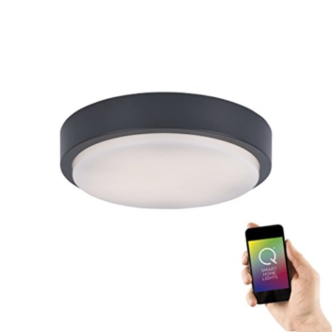 Paul Neuhaus, Q-Lenny, LED Deckenleuchte, Ø36,5cm, Staub- und Strahlwassergeschützt, Alexa-fähig, Smart Home, Außenleuchte dimmbar mit Fernbedienung, RGB-Farbwechsel, warmweiss, rund, anthrazit