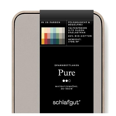 Schlafgut Pure Spannbettlaken 140x200cm bis 160x220cm - 95% Biobaumwolle, 5% Elasthan, Oeko-TEX Zertifiziert, Sand Mid, Matratzenhöhe bis 35cm