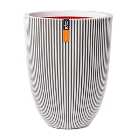 Capi Europe - Gefäß elegant niedrig Groove NL - 34x46 - Elfenbein - Öffnung Ø27 - Blumentopf für den Innen- und Außeneinsatz - Bruchsicher - 100% recycelbar - KGVI782