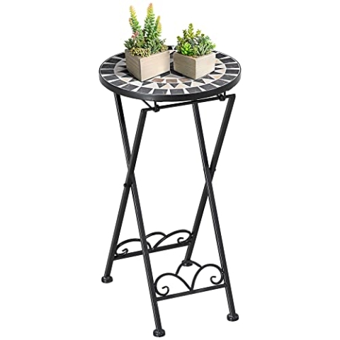 Outsunny Pflanzenständer Ø36 x 67 cm Blumenständer Pflanzenhalter klappbar rund für Balkon Steinmosaik Garten Indoor Outdoor mehrfarbrig