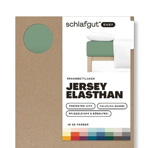 Schlafgut Easy Jersey Elasthan Spannbettlaken 140x200 bis 160x220 Green Mid, Spannbetttuch aus superweicher Baumwolle mit Elasthan