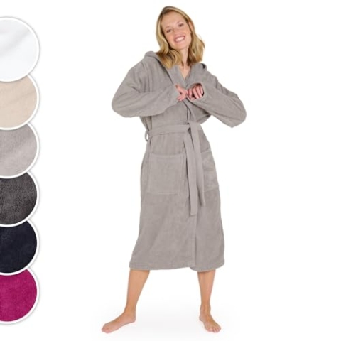 Blumtal Bademantel Damen Frottee in M aus 100% Baumwolle - Oeko-TEX zert. Sauna Bademantel Damen Baumwolle aus Velour & Frottier- extra saugstarke Bathrobe Women - Morgenmantel mit Kapuze- Grau