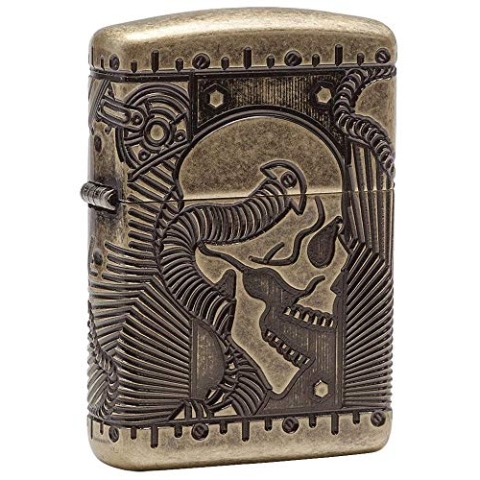 Zippo 29268 Logo Feuerzeug, Chrom, Armor Antique Brass (Skull Multi Cut), 6 x 4 x 2 cm