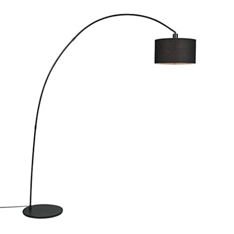 Qazqa - Moderne Bogenlampe Schwarz mit Schirm - Vinossa I Wohnzimmer - Stahl Länglich - LED geeignet E27