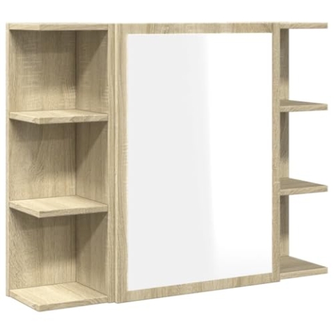 vidaXL Bad Spiegelschrank, Badspiegel mit Stauraum, Hängeschrank für Badezimmer, Badschrank Wandschrank, Sonoma-Eiche Holzwerkstoff