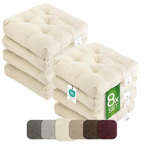 etérea Sitzkissen 42x42 cm 8er Set - Creme 8 cm hoch - Bodenkissen für Indoor, Outdoor, Küche, Garten, Auflage - Heidi Stuhlauflage - 8 Stück Stuhlkissen 40x40 cm Creme