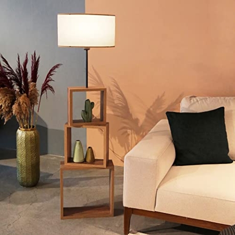 lux.pro Stehleuchte Mansfield Standlampe 1 x E27 Stehleuchte für Wohnzimmer Schlafzimmer mit 3 Ablagen Creme