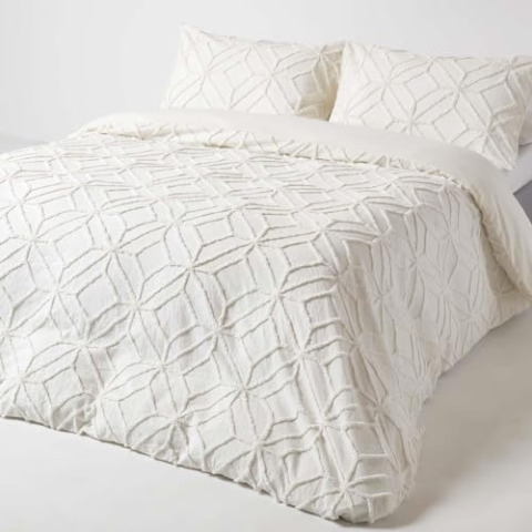 Homescapes Perkal-Bettwäsche 135x200 cm, weiße Bettwäsche getuftet, Boho Bettwäsche geometrisch Gemustert