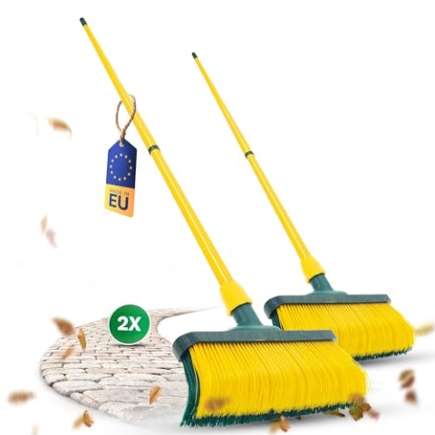 Krallenbesen Set 40 cm Holz mit Stiel Schneebesen Kratzbesen Rasenbesen Besen für draußen Outdoor Garden Broom (2, 40 cm Besen mit Stiel)