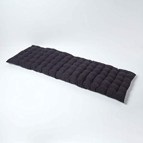 Homescapes 3-Sitzer Bankauflage, schwarz, Sitzkissen für Bänke und Gartenbänke mit Bezug aus 100% Baumwolle und weicher Polyester-Füllung, 143 x 48 cm, Polsterauflage für Gartenmöbel