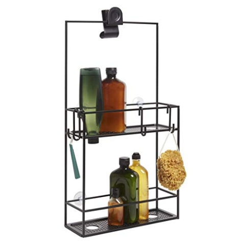 Umbra Cubiko Duschregal, Duschablage, Dusch Caddy mit 2 Ablagefächern aus Metall, 30,5 x 60 x 11 cm, Schwarz